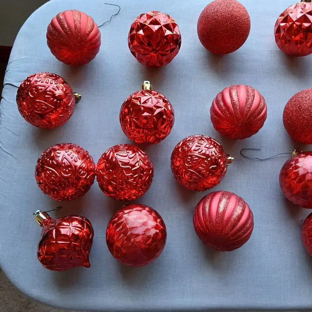 Holiday Time 40 Shatterproof Ball Ornaments red glitter orbs with hooks
